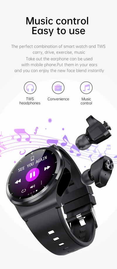 Smart Watch Under 500 GT69 Tws Smart Watch with Earphones 2 in 1 Stereo Earphone Heart Rate Monitor